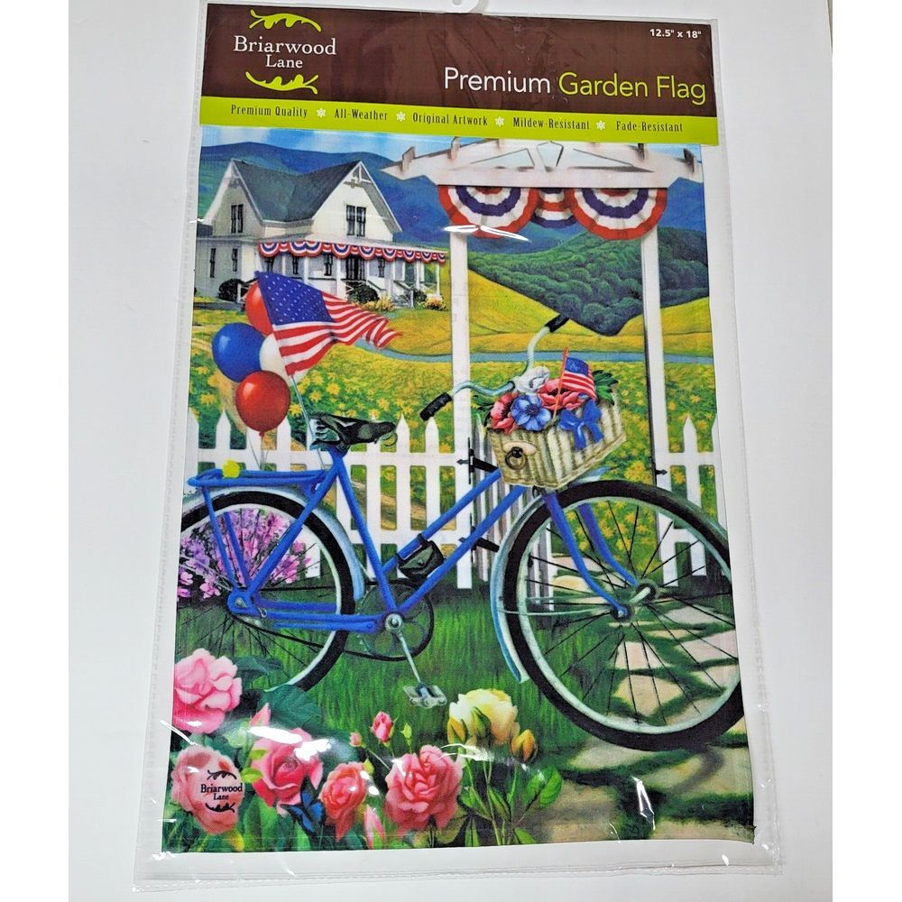 New Patriotic Bicycle Garden Flag Colorful 12.5" x 18" Indoor Outdoor Decor‎